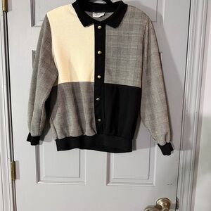 Vintage Alfred Dunner Color Block Plaid Sweater Button Front Grandmacore